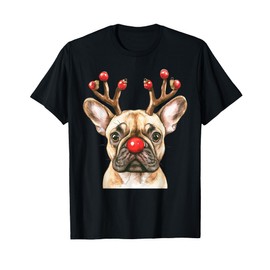 French Bulldog Reindeer Christmas Lights Dog Lover Xmas T-Shirt
