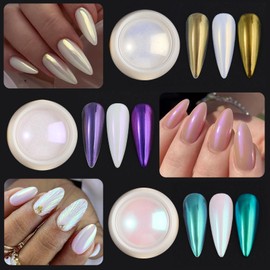 12 Colors Chrome Nail Powder Pearl Nail Chrome Powder Metallic Mirror Effect Nail Glitter Powder Kit Aurora Holographic Mermaid Summer Nail Pigment Salon DIY Iridescent Manicure Decoration