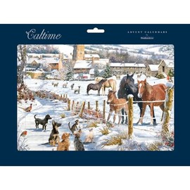 Horses Snowy Lane 350 x 245 mm Caltime Traditional Advent Calendar