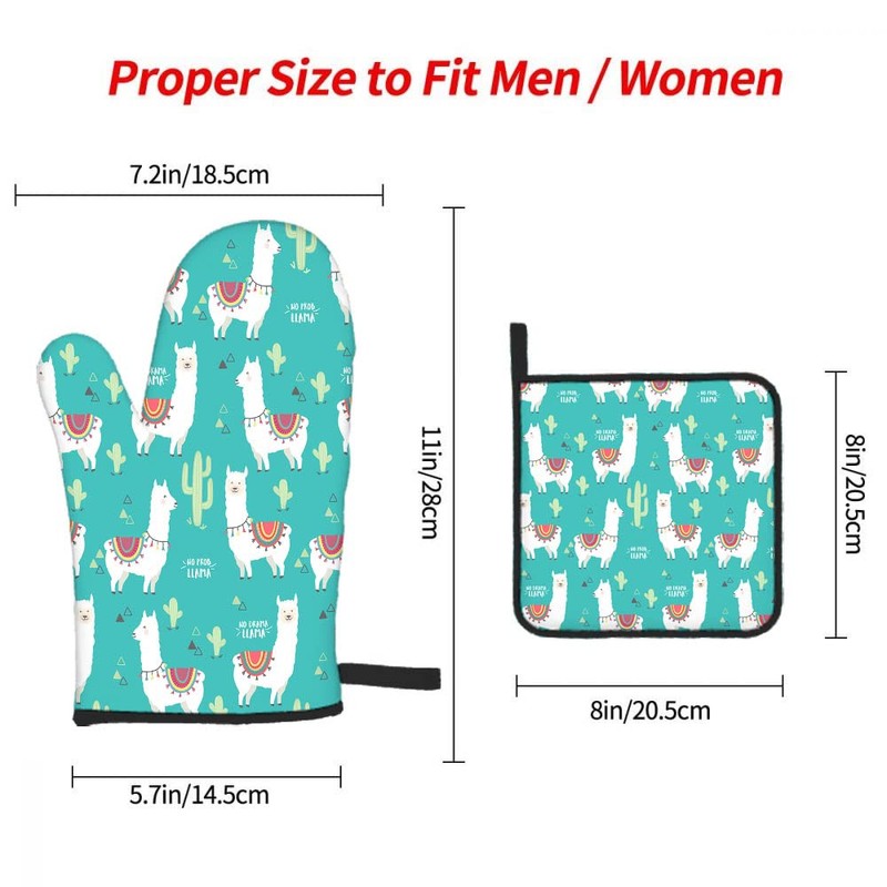 Mxocom Cute White Llama Oven Mitts and Pot Holders Sets