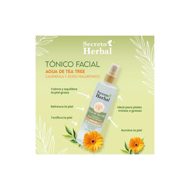Tónico Facial Agua Tea Tree Y Caléndula Secreto Herbal 250ml