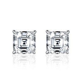 MSBLUE® 1 Ct. DEW Asscher Cut Moissanite Earring Studs | Stunning Diamond Alternative | D Color VVS1 Clarity | 925 Sterling Silver Rhodium Finished | For Anniversary, Gift, Women