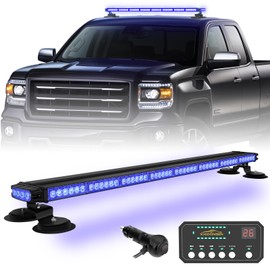 XRIDONSEN 37 Inch 104 LED Roof Top Blue Emergency Lights Magnetic Police Firefighter Safety Lights w/Controller for Vehicles POV Fire Trucks