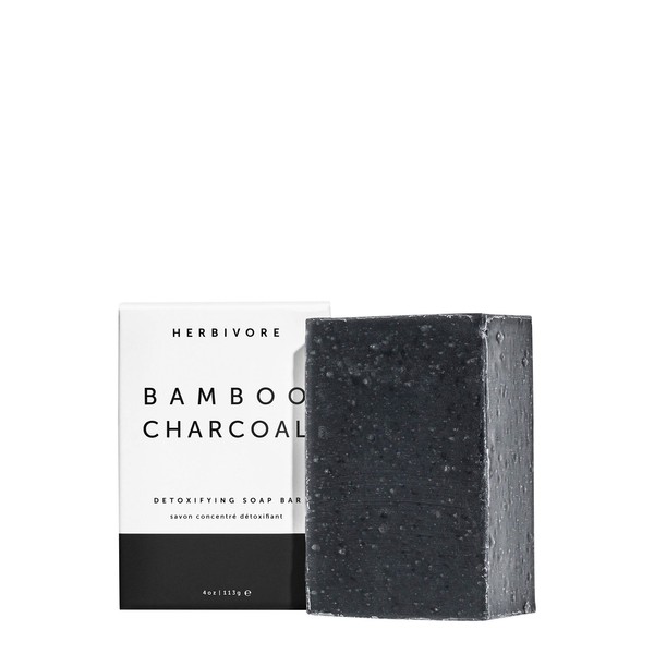 HERBIVORE Bamboo Charcoal Cleansing Bar Soap – Detoxifying Cleanser for Face & Body with Activated Charcoal Deeply Cleanses & Exfoliates, Suitable for All Skin Types, Vegan, 4 oz