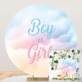 OERJU 6x6ft Gender Reveal Round Backdrop Boy or Girl Blue Pink Clouds Photography Background Circle Backdrop Cover Newborn Baby Shower Reveal Gender Party Decoration Photo Booth Props