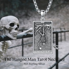 PELOVNY Skeleton Necklace 925 Sterling Silver Tarot Card Necklace The Hanged Man Tarot Skeleton Pendant Tarot Jewelry Christmas Birthday Gifts for Women Men Unisex