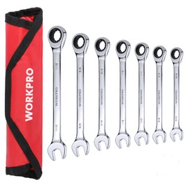 WORKPRO 7-Piece Ratcheting Combination Wrench Set, 72 Teeth, Cr-V Constructed, Combo Ratchet Wrenches Set with Roll Up Pouch, SAE 5/16"-11/16"