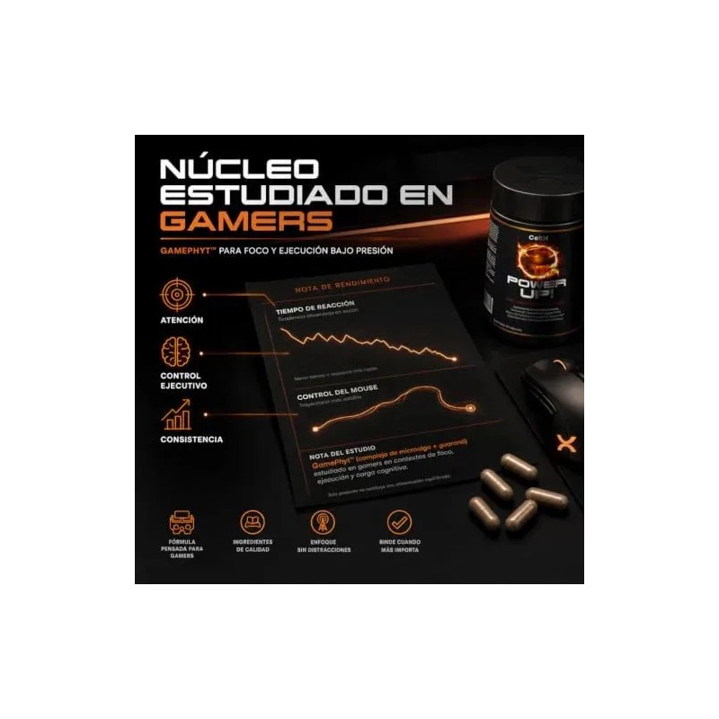 CellX Power Up Nootrópico Gamer Alfa-GPC GeniusPure Dynamine Macu-LZ L-Teanina