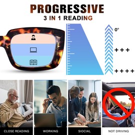 YUKANG Progressive Multifocus Reading Glasses for Women Men Anti Blue Light Blocking Square Computer Readers Spring Hinge Tortoise 2.5