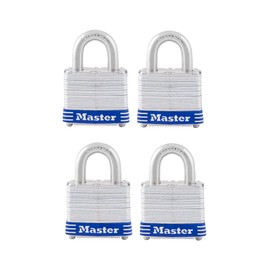 Master Lock 3008D Outdoor Padlock with Key, 4 Pack Keyed-Alike Silver 1-1/2 Inch