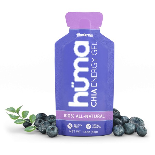 Huma Chia Energy Gel, Blueberries, 24 Gels - Premier Sports Nutrition for Endurance Exercise
