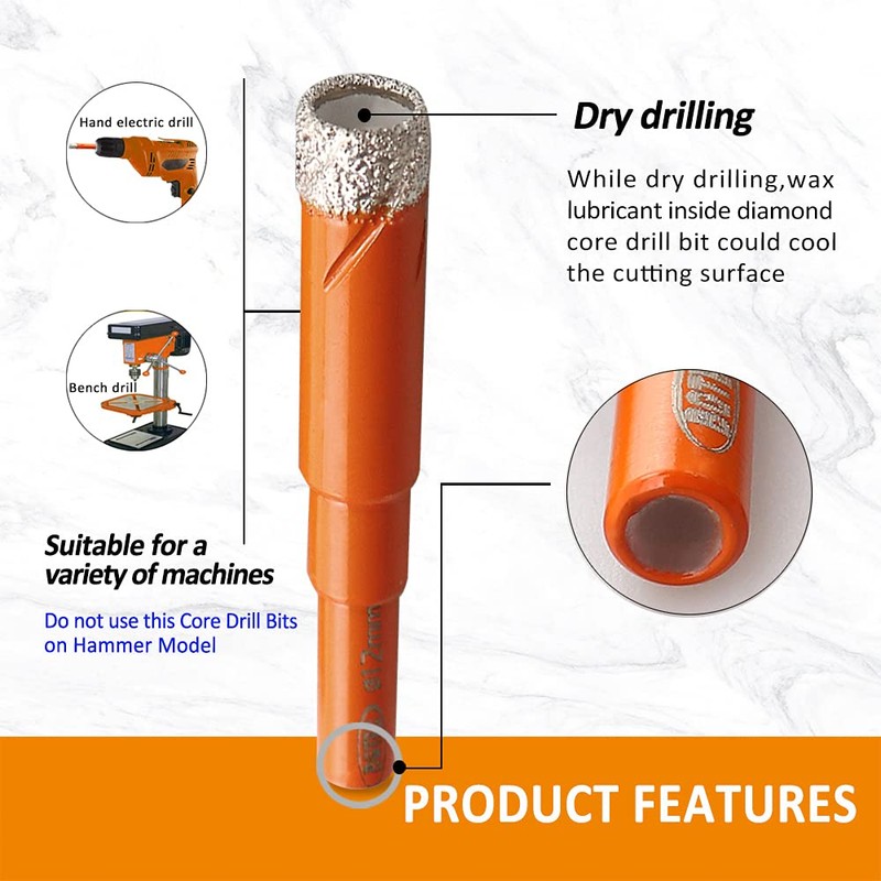 Dry Diamond Drill Bit Set,BGTEC 10pcs 1/4" 6mm Hole Saw