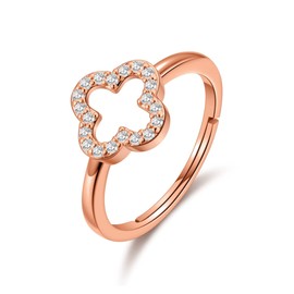 Philip Jones Rose Gold Plated Clover Ring Created with Zircondia® Crystals