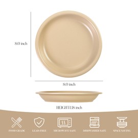GZG 8 Inch Ceramic Dinner Salad Plates Set of 4, Rustic Matte Glaze Stoneware Dinnerware Set, Microwave & Dishwasher Safe, for Salad, Dessert, Appetizer, Everyday Use(Warm Sand)