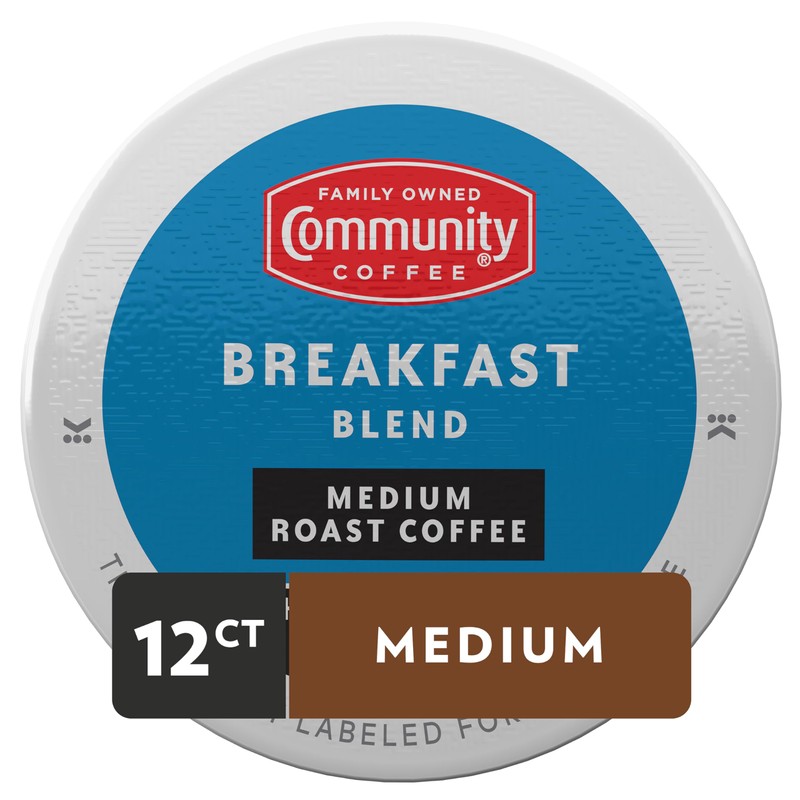 Community Coffee Breakfast Blend 12 Count Coffee Pods, Medium Roast,