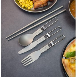 iBasingo Titanium Spork Camping Spoon Picnic Fork with Folding Handle Outdoor Dinnerware Fork Utensils for Picnic Hiking Travel Home use Ultralight 18.1g(Spoon)