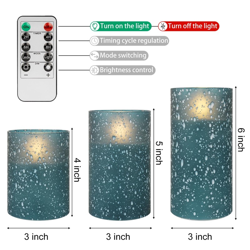 Blue Flameless Candles Set with Remote Control, Flickering LED Battery