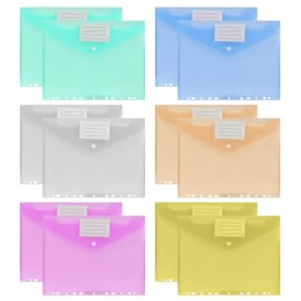 Pack of 12 A4 Document Folders for Filing, A4 Document Pocket, 11 Hole Edge Collector Folders with Label Pocket, Colourful Folders for Documents Organising, Office Supplies, Homework