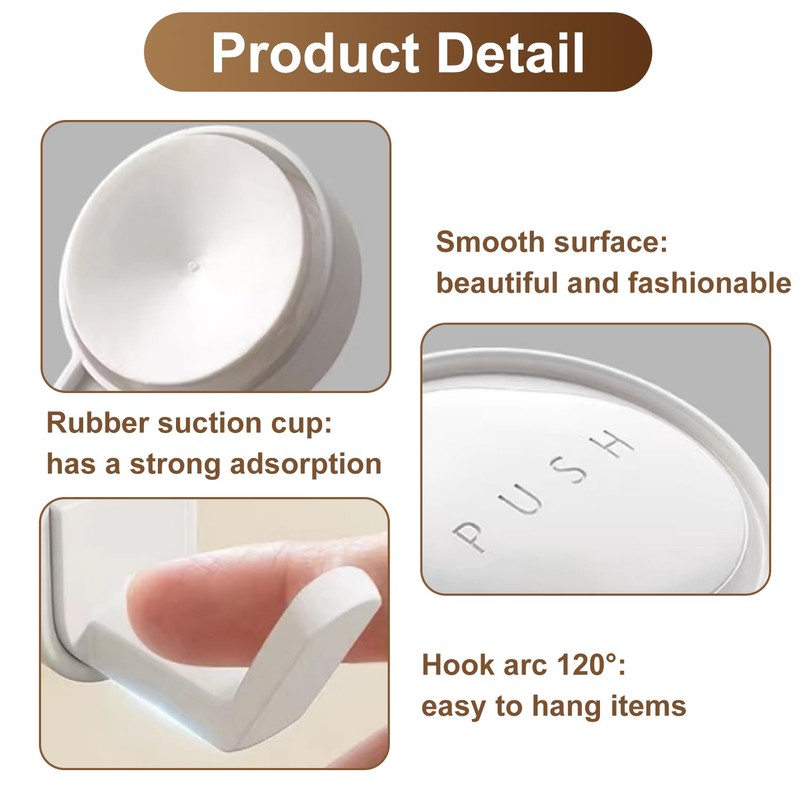 FUZVOL 6 Pack Suction Hooks,Vacuum Suction Cup Hooks, Bathroom Kitchen