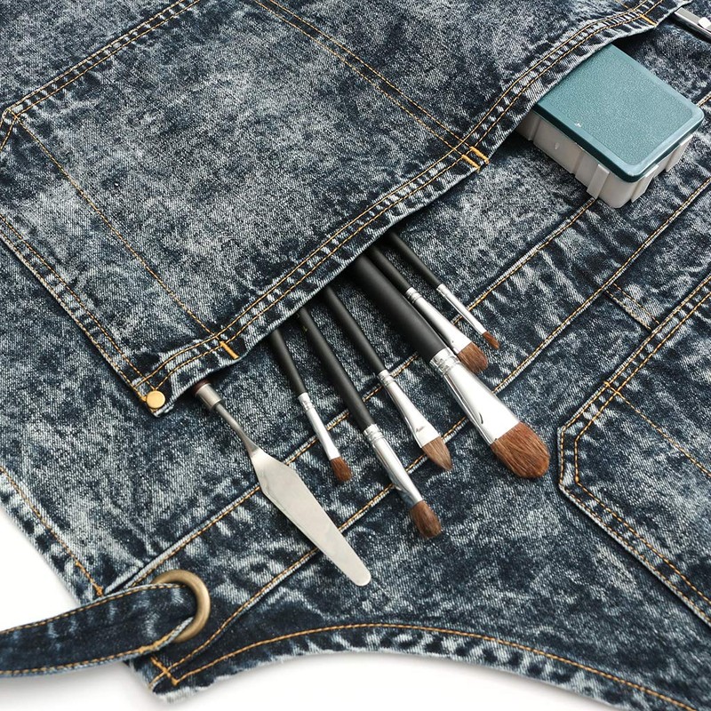 Jeanerlor Denim Work Shop Cross Back Aprons with Pockets for