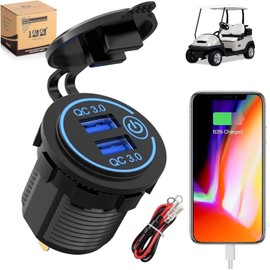 Carro de golf 10L0L, cargador USB dual/puerto USB/carga rápida 3.0, salida USB, ajuste universal EZGO Club Car y Yamaha, también apto para motocicleta, ATV, barco, etc. Entrada 12V-24V