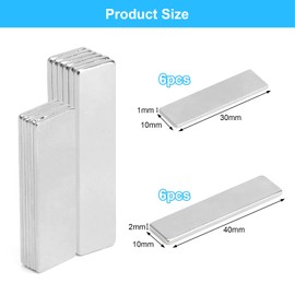 APOMOONS Pack of 12 Magnets, 40 x 10 x 2 mm Magnets Strong and 30 x 10 x 1 mm Magnets for Magnetic Board, Neodymium Magnetic Flat Magnet with Counterpart for Whiteboard, Fridge, Photos