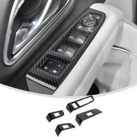 Linskip Power Window Switch Trim Compatible with 2021 2022 2023 2024 Chevy Suburban Tahoe & 2021-2023 GMC YUKON, Power Window Switch Bezel Cover for Suburban Accessories(Black Carbon Fiber)