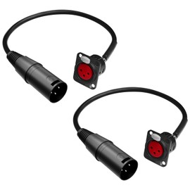 Laratechuu (2PCS) 11.8in D Type XLR Connector Pass Through Cable [New Version 2025] 3 Pin D Type Female Panel Mount to Male Connector for Audio Devices (D Type XLR Female to Male)