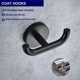 Gudetap Black Hook and Towel Hook Set, Bathroom Towel Hooks, Wall-Mounted Hooks, Kitchen Hooks, Stainless Steel Hooks, Wall Hooks，Pack of Four。