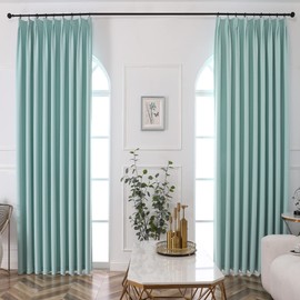 RAIN CITY Aqua Sea Solid Light Blocking Thermal Insulated Windows Drapes Pinch Pleat Curtain 84 Inch Long for Hotel Boy Girl Bedroom Energy Saving 52 X 84 Inches Long One Panel Easy Hanging Via Hooks