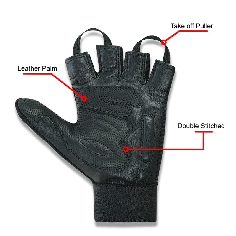 Leather Palm Wheelchair Gloves, Half Fingers with Full Thumb Disability,