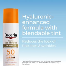 Eucerin Sun Tinted Age Defense Face Sunscreen Lotion SPF 50 with Hyaluronic Acid, Tinted Sunscreen for Face, Blendable Tint for All Skin Tones, Non Co