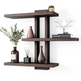 yaqew Variable Wood Floating Shelves Set of 4, Wall Cube Shelves 28.35" Max, Wall Shelves for Living Room Bedroom - Dark Walnut Color - 28.35" x 23" x 5.9" Max