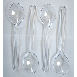 Set of 8 - 10 Clear Plastic Serving Spoons For Events Reusable or Disposable