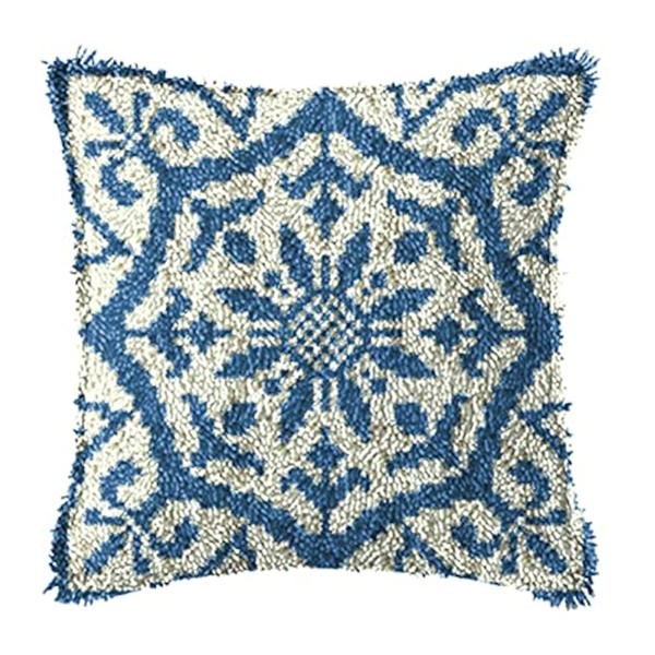 DIY Latch Hook Kits Pillow Blue Snowflake Flower with Pattern
