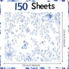 CCINEE 150Pcs Blue Floral Wax Paper Sheets for Food, Grease