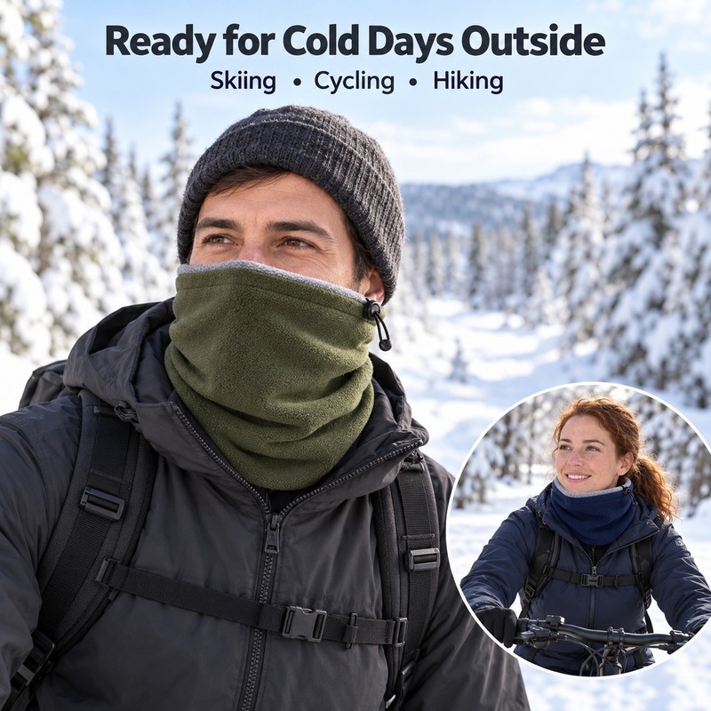 Fleece Neck Warmer Gaiter – Adjustable Windproof Winter Neck Gaiter