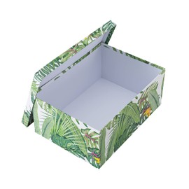 Soul & Lane Decorative Storage Cardboard Boxes with Lids | Tropical Breeze - Set of 3 | Green Jungle Leaves Paperboard Nesting Boxes