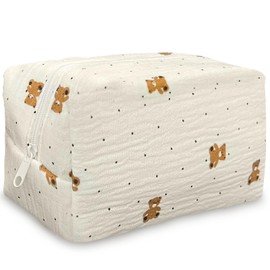 Trnerm Small Makeup Bag -Bear and Dot Pattern Quilted Makeup Pouch for Cosmetic, Travel, Toiletry Organizer