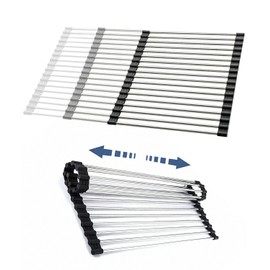 CHIRISEN Expandable Large Roll Up Dish Drying Rack 18 Tube 21.25x12.79''Collapsible Over The Sink Rack Non-Slip Silicone Rolling Dish Drainer SUS304 Stainless Steel Roll Rack for Kitchen Sink Counter