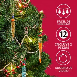 JOYIN 12 Adornos Coloridos de carámbano de Vidrio con línea de Vidrio para decoración de árbol de Navidad, árbol de Navidad de 3.5 a 3.7 Pulgadas