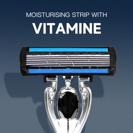 Premium Razor Handle with Crystal Gems, Chrome Finish, Blue 5-Blade Cartridge (black)