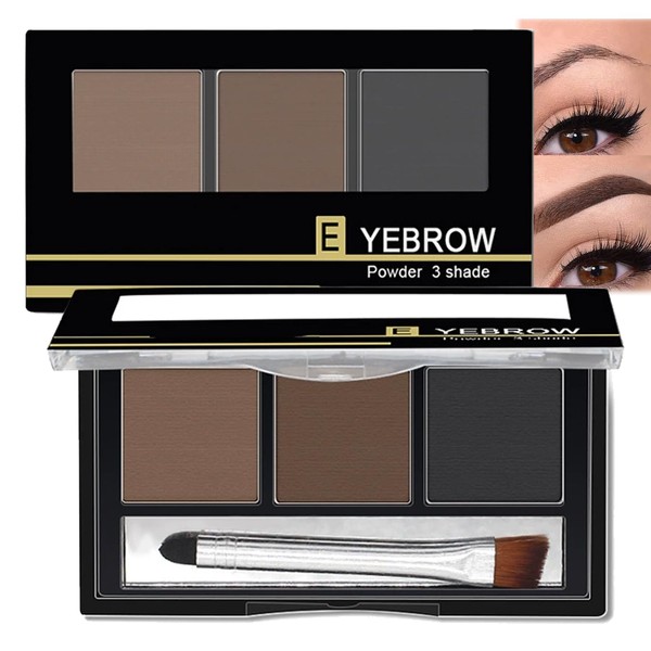 3-Color Eyebrow Powder & Pomade Kit - Black, Dark Coffee,