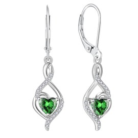 JIWOY Infinity Dangle Drop Earrings 925 Sterling Silver Heart Created Emerald Leverback Jewelry for Women