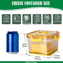 Tellshun Sliced Cheese Container with Airtight Lid for Mini Fridge BPA-Free Kitchen Plastic Storage Deli Cheese Slices Stackable Store Date Record Function Keeps Cheese Fresh Longer (Yellow)