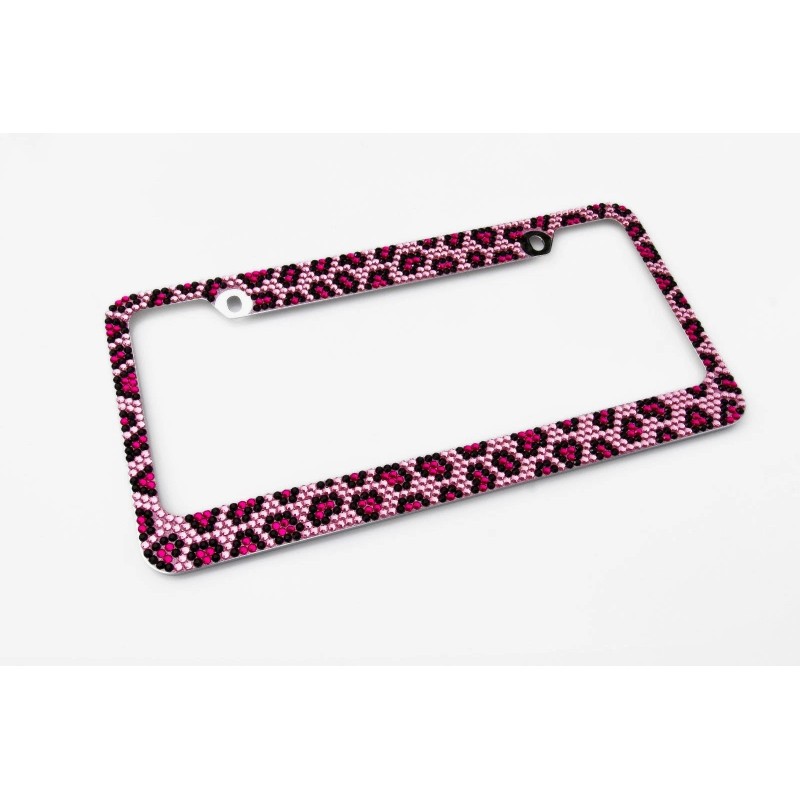 BLVD Crystal Pink Leopard Cheetah Diamond Bling Rhinestone Metal License