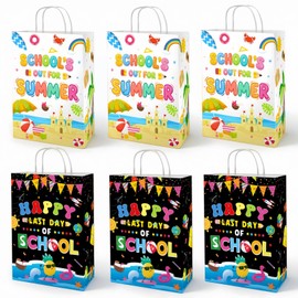 12 Pcs School's Out for Summer Gift Bags with Handle End of School Year Party Goodie Bags Summer Theme Paper Bags for Last Day of School Party Decoration Supplies