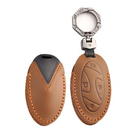KUNIO Leather 360 Degree Key Fob Cover Car Key Case Protector with Keychain Fit for Hyundai Ioniq 6 Grandeur Elantra Sante Fe GN7 KONA 2023 2024 Car Accessories 5 Buttons Smart Key Brown