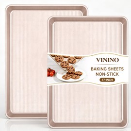 Vinino 17Inch Baking Sheet Set of 2, Cookie Sheets For Baking with Square Texture Pattern, Thicker Carbon Steel Non-stick Baking Pan, Half Roll Pans Tray for Oven