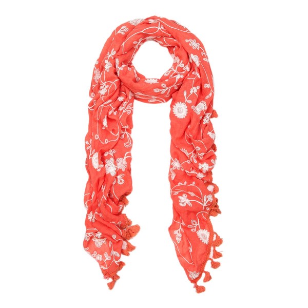 TrendsBlue Premium Viscose Elegant Lace Floral Scarf, Coral